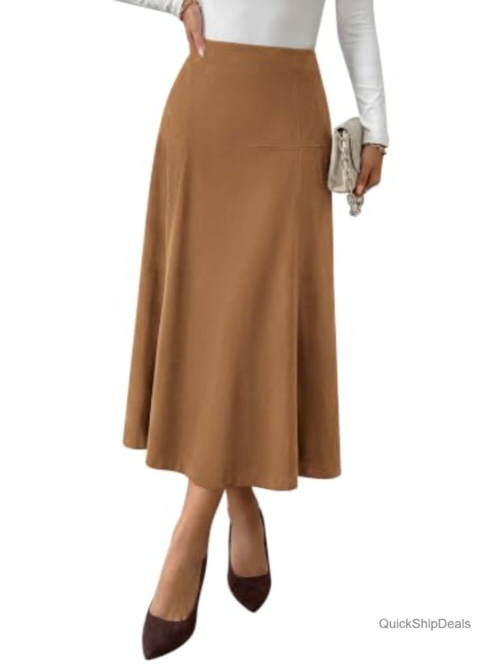 High Waist Faux Suede A Line Midi Skirt for Work